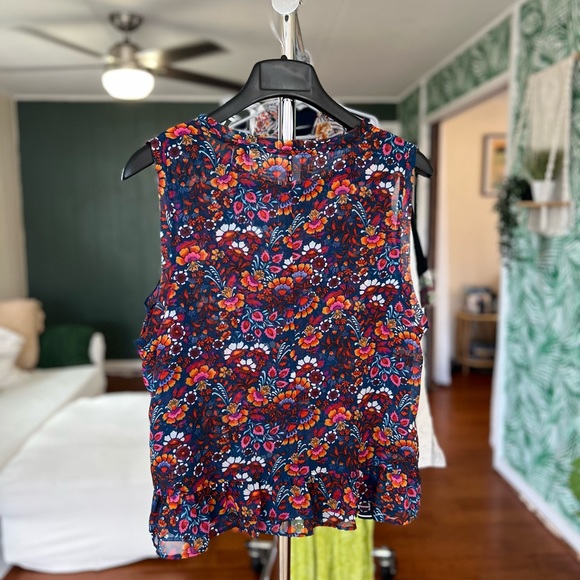 Cabi Floral Lindsey Sleeveless Navy Pink Orange Blouse Tank Top 5391 Sz M - Picture 3 of 5